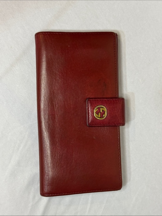 Gucci Accessories - Authentic Gucci Burgundy Leather Continental Card Wallet with Gold Logo Snap